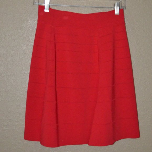 $490 Sz S Yigal Azrouel Red Milan Bandage Knee Length Flare A Line Skirt - Picture 4 of 5